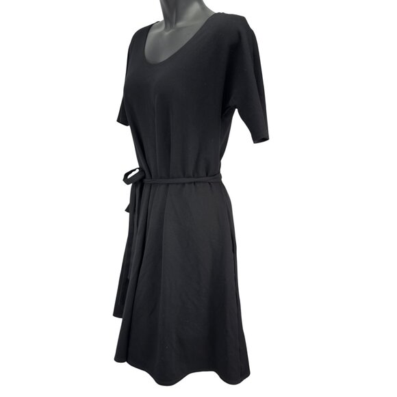 ELISA C-ROSSOW Knit Designer Belted w/Pockets Black Short Sleeve T-Shirt Dress M - Picture 3 of 8